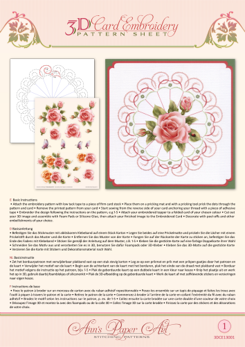 3D Card Embroidery Pattern Sheet 1 Rose Glow