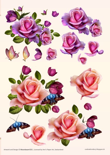 3D Card Embroidery Pattern Sheet 9 Rose Romantica