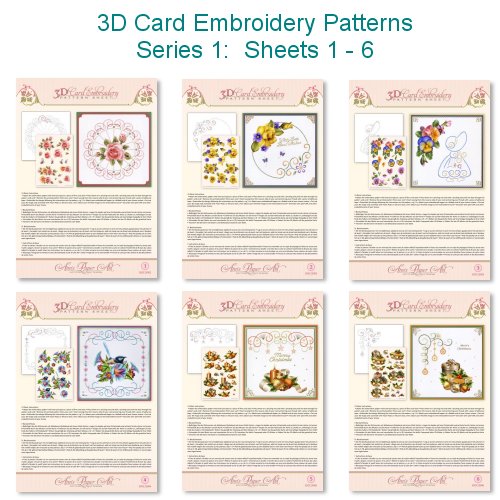 3D Card Embroidery Sheets Serie 1 nr. 1 bis 6
