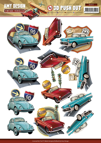 3D Stanzbogen Amy Design - Vintage Vehicles Cars SB10151