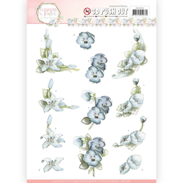 3D Die Cut Sheet Precious Marieke Blue Flowers SB10282
