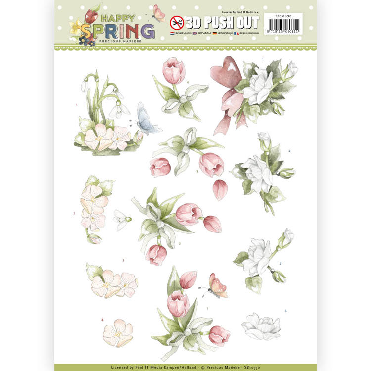 3D Die cut Sheet Precious Marieke Spring Flowers SB10330