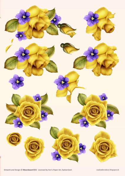 3D Sheet (A5) Ann's Paper Art Yellow Roses 3DCE13002 - Click Image to Close