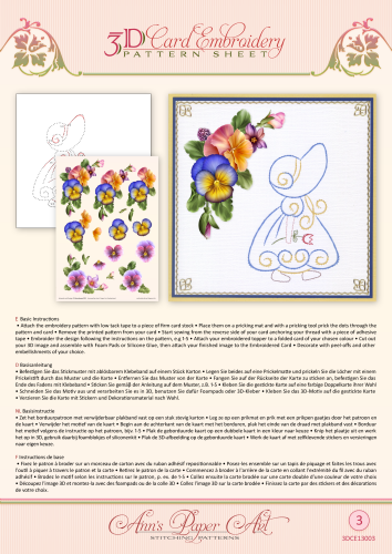 3D Card Embroidery Pattern Sheet 3 Summer Pansies
