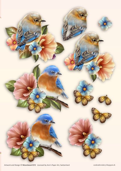 3D Card Embroidery Pattern Sheet 13 Bluebirds - zum Schließen ins Bild klicken