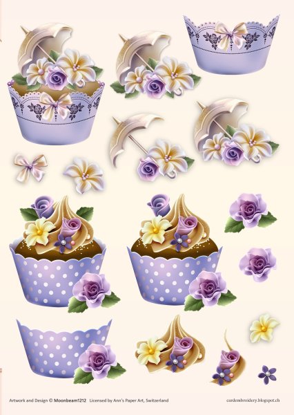 3D Card Embroidery Pattern Sheet 16 Cupcakes