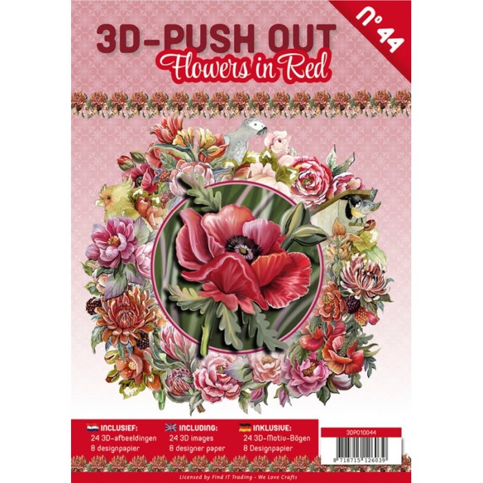 3D Push-Out Book 44 - Flowers in red