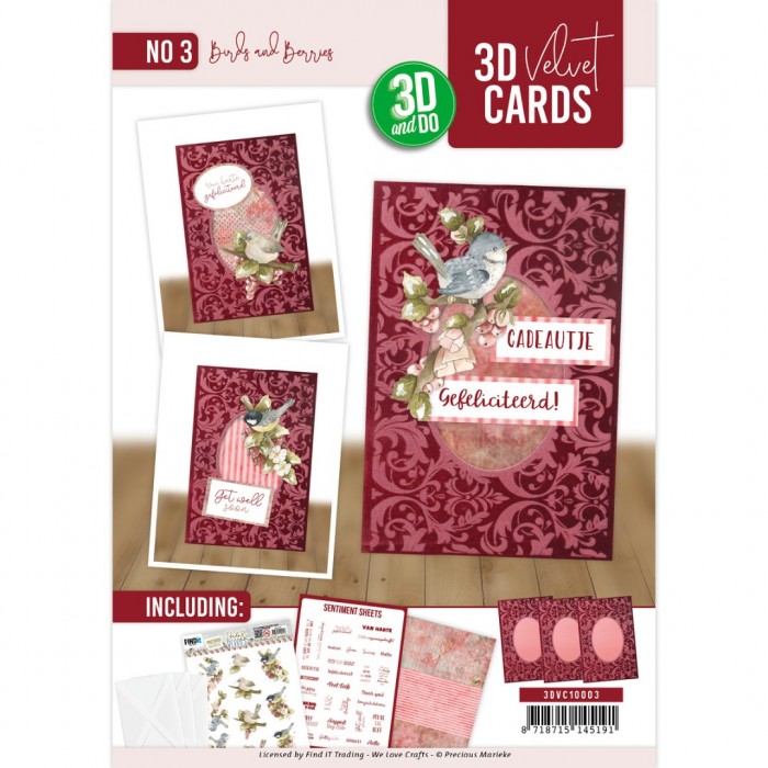 3D and Do - Velvet Cards A6 - Birds and Berries