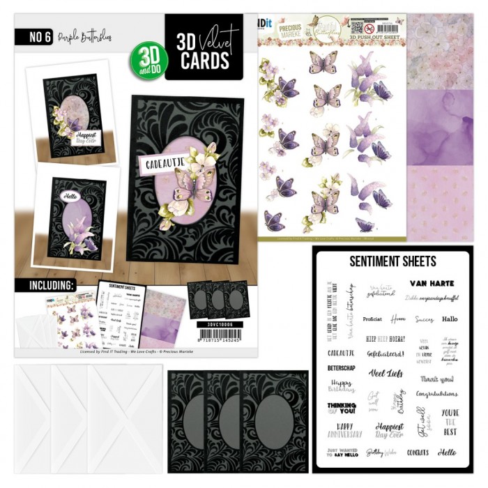 3D Velvet Cards A6 - Purple Butterflies (Nur auf Vorbestellung)