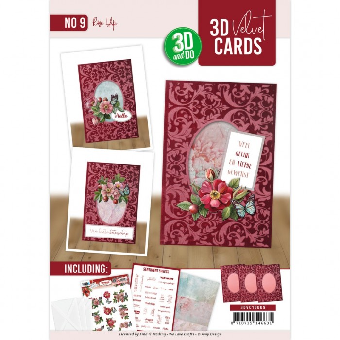 3D Velvet Cards A6 Rose Hip Set 9 - (Nur auf Vorbestellung)