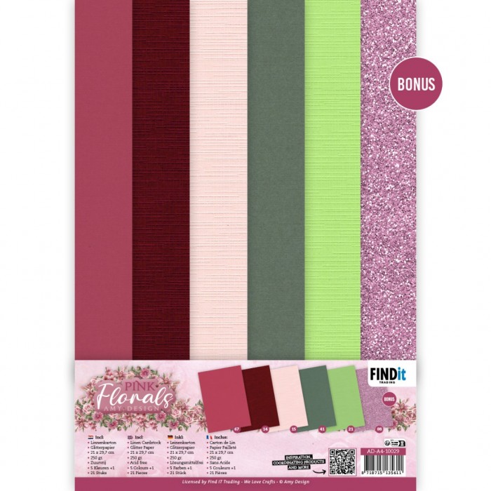 Linen Cardstock Pack - Pink Florals - A4