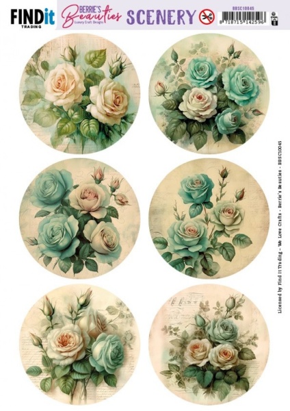 Push-Out Scenery Berries Beauties - Blue Roses - Round