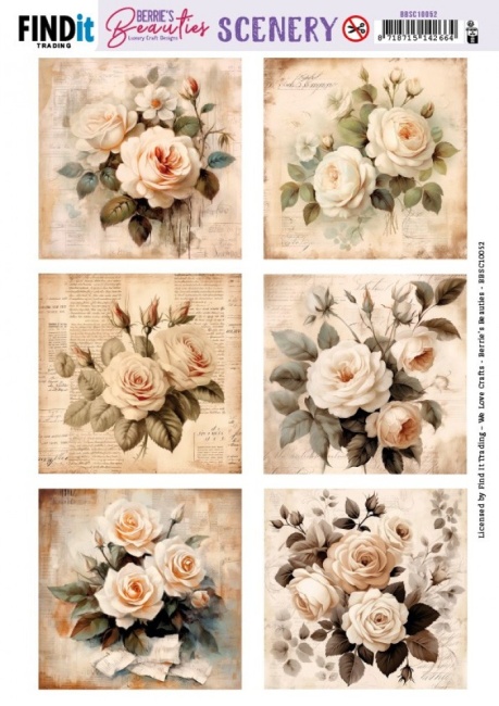 Push-Out Scenery Berries Beauties - Brocante Roses - Square