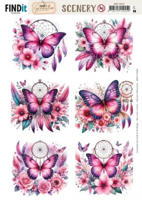 Stanzbogen Scenery - Berries Beauties Pink Butterflies - Square