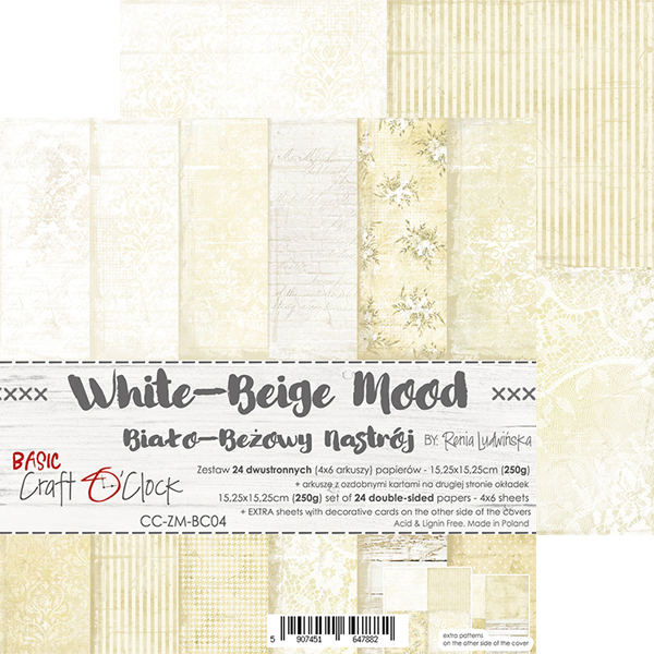 Craft O Clock Papers 24 Sheets 15x15cm - White/Beige Mood