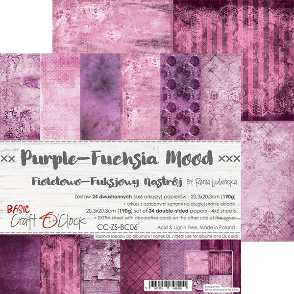 Craft O Clock Papier 24 Blatt 15x15cm - Purple/Fuchsia Mood - zum Schließen ins Bild klicken