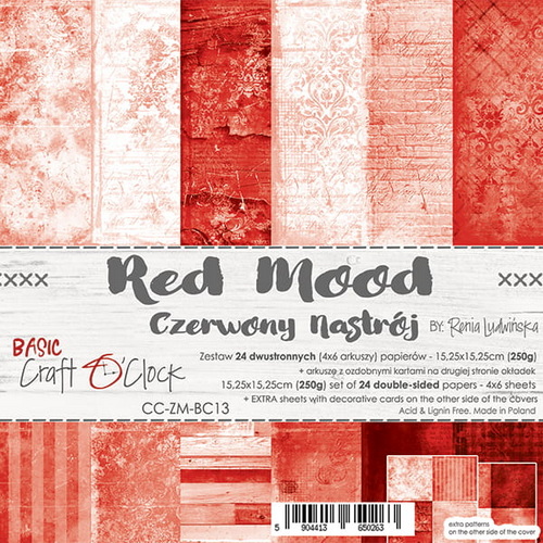 Craft O Clock Papers 24 Sheets 15x15cm - Red Mood
