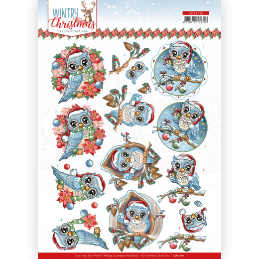 3D Sheet Yvonne Creations - Christmas Owls CD11710