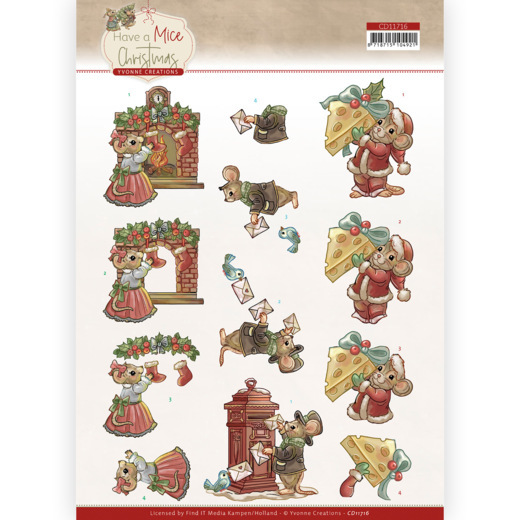 3D Sheet Yvonne Creations - Christmas Mice CD11716