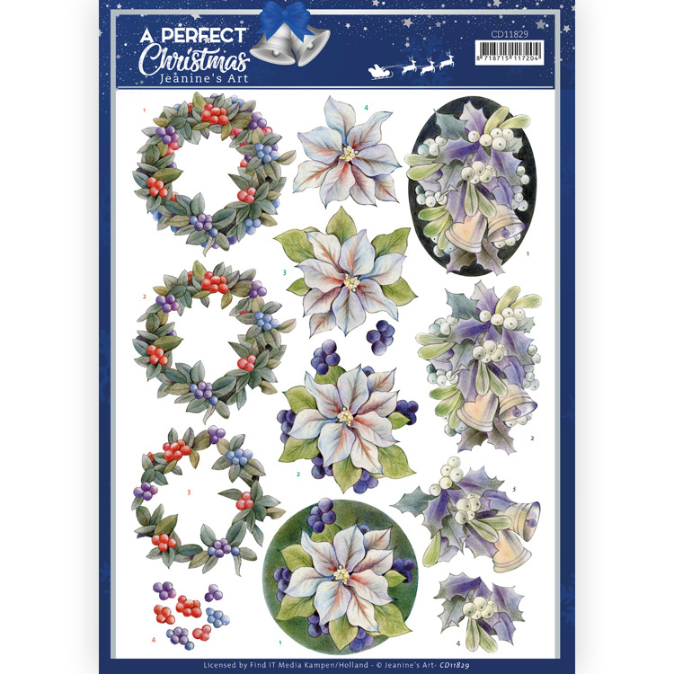 3D Sheet Jeanine's Art - Purple Christmas flowers CD11829