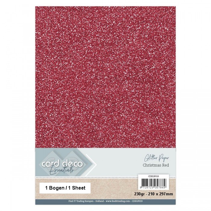 A4 Glitter Papier - Weihnachtsrot - 1 Bogen