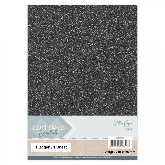 A4 Glitter Papier - Schwarz - 1 Bogen