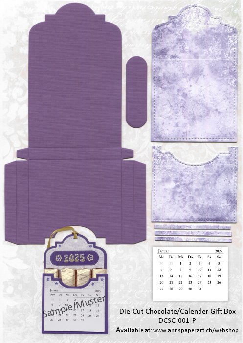 Vorgestanzte Kalender/Schokolade Geschenkbox - Violet