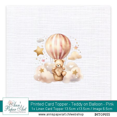 Bedruckte Auflegekarte 55 - Teddy on Balloon Pink