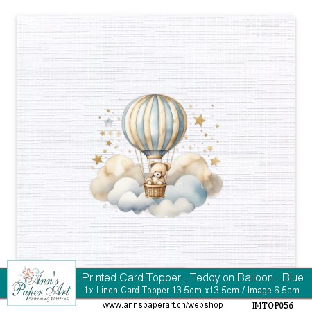 Bedruckte Auflegekarte 56 - Teddy on Balloon Blue