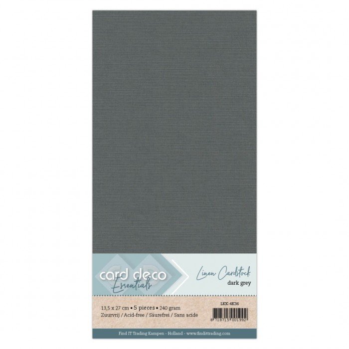 Linnen Karton 36 dunkel grau (neue farbe) (5 Bogen 13.5 x 27cm)