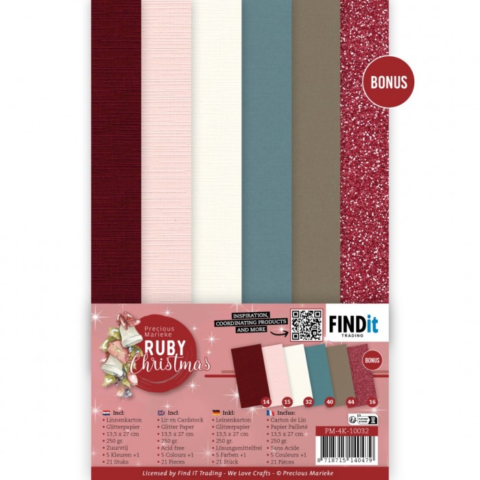 Linen Cardstock Pack - Ruby Christmas - 4K