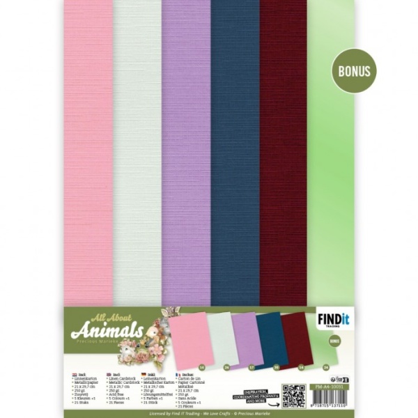 Linen Cardstock Pack - All About Animals - A4