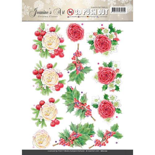 3D Die cut sheet Jeanines Art Christmas Roses SB10170