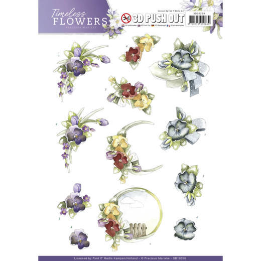 3D Diecut Sheet Precious Marieke Violets SB10259 - Click Image to Close