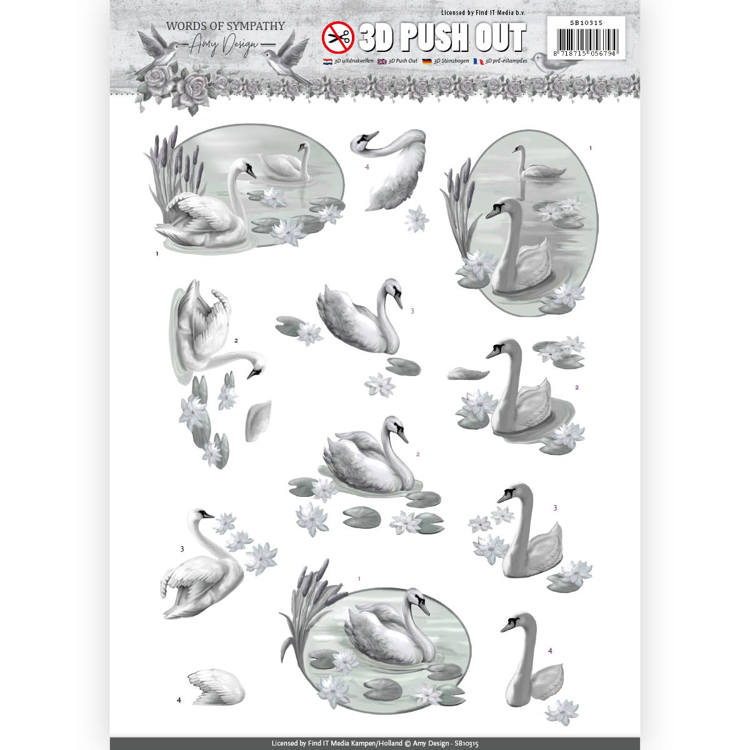 3D Die cut sheet Amy Design Sympathy Swans SB10315