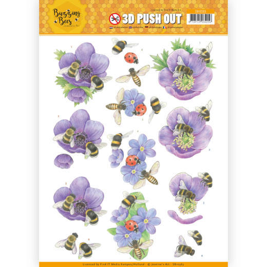 3D Stanzbogen Jeanines Art - Purple Flowers and Bees SB10365