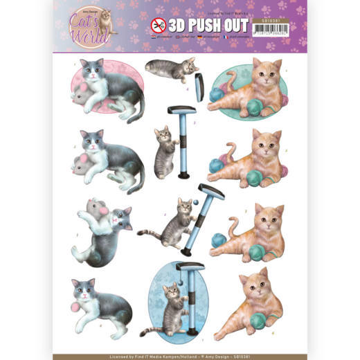 3D Die cut Sheet - Amy Design - Playing Cats SB10381