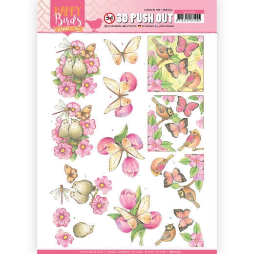 3D Pushout Sheet Jeanine's Art Happy Birds Pink SB10415