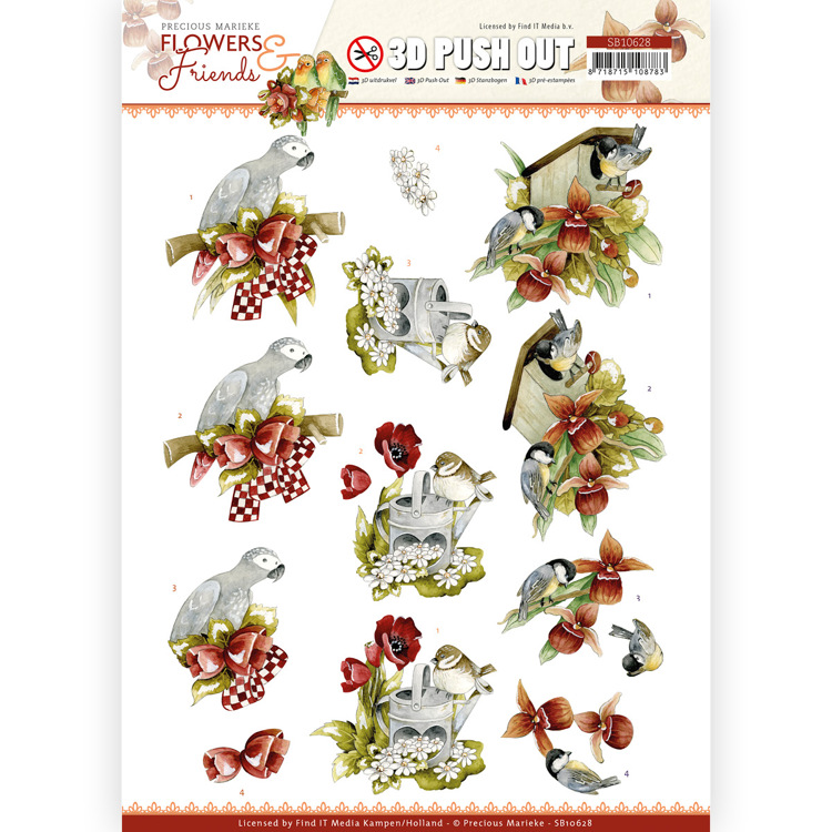 3D Die-cut Sheet Precious Marieke - Red Flowers SB10628