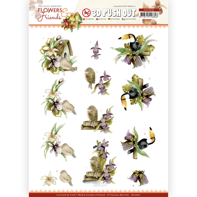 3D Die-cut Sheet Precious Marieke - Purple Flowers SB10630