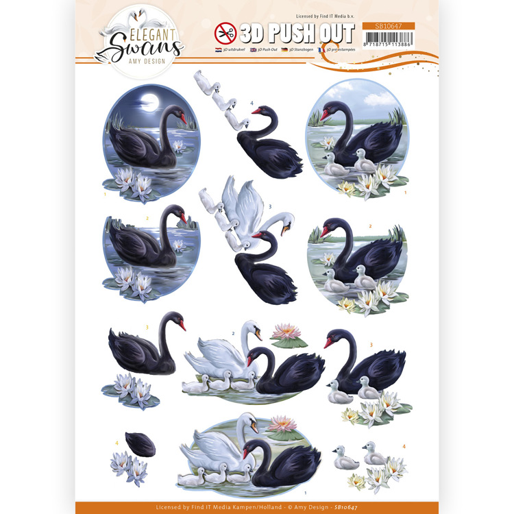 3D Die-cut Sheet Amy Design - Black Swans SB10647