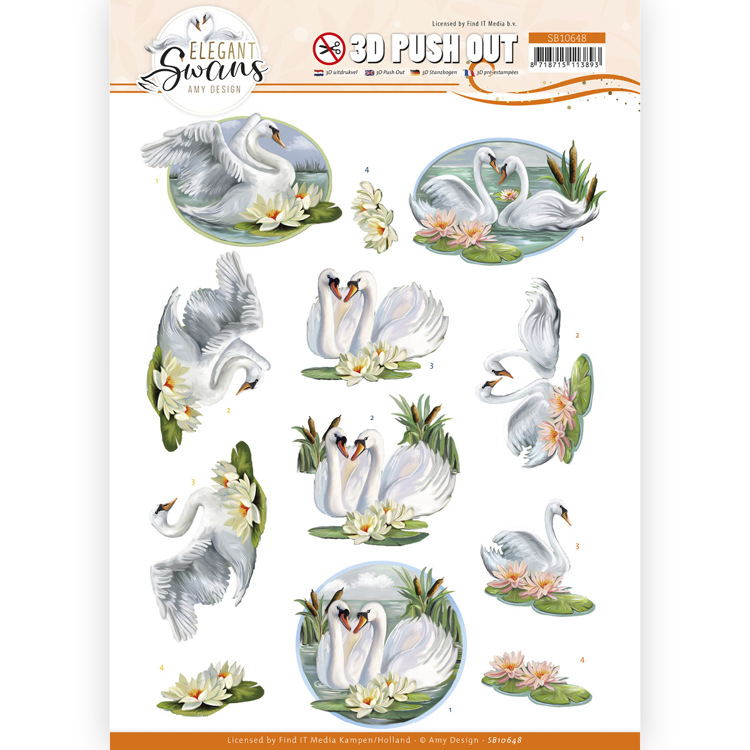 3D Die-cut Sheet Amy Design - Love Swans SB10648