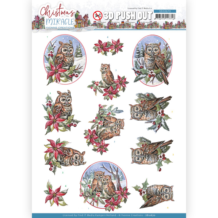 3D Die-cut Sheet Yvonne Creations -Christmas Miracle Owl SB10670