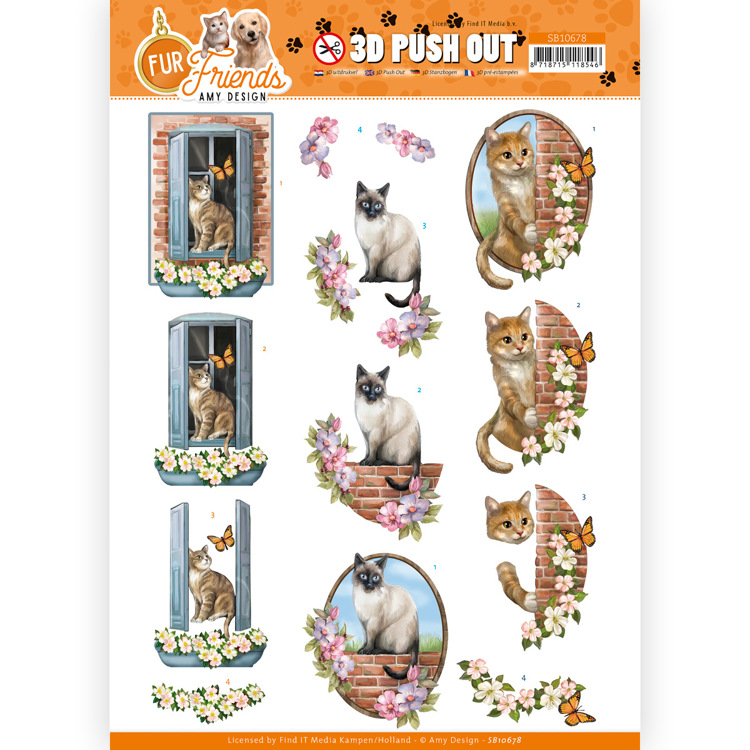 3D Die-cut Sheet Amy Design - Cats at Wall SB10678