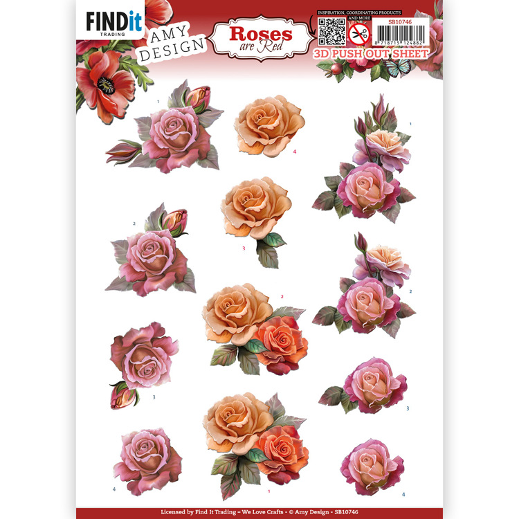 3D Die cut Sheet Amy Design - Pink Roses SB10746