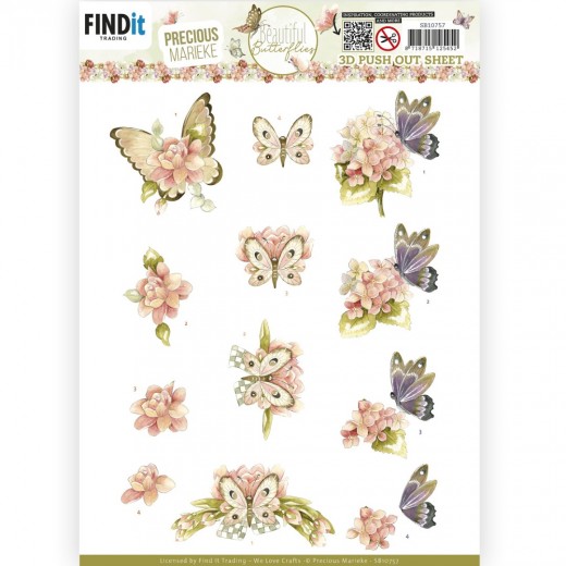 3D Cutting Sheets Precious Marieke - Pink Butterfly SB10757