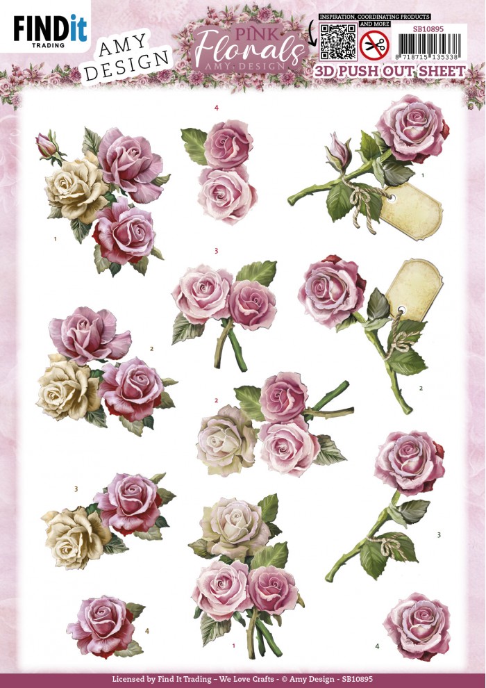 3D Stanzbogen Amy Creations - Pink Roses SB10895