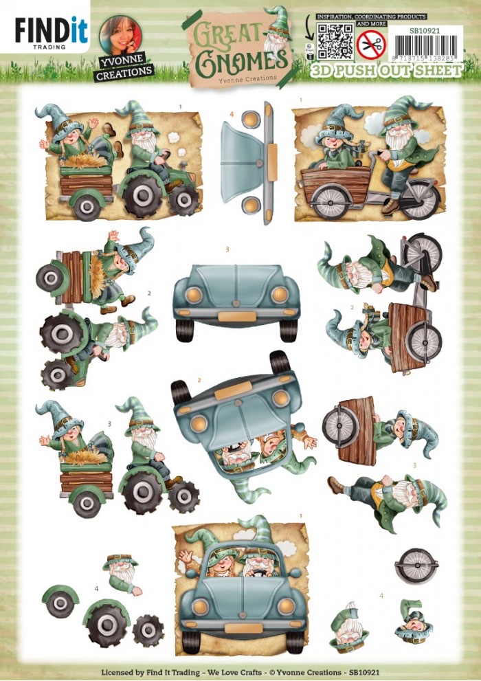 3D Die Cut Sheet Yvonne Creations - Driving Gnomes SB10921