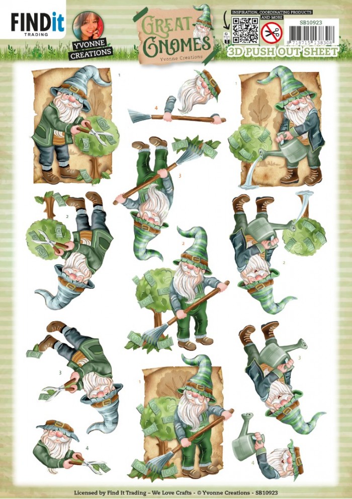 3D Die Cut Sheet Yvonne Creations - Garden Gnomes SB10923 - Click Image to Close