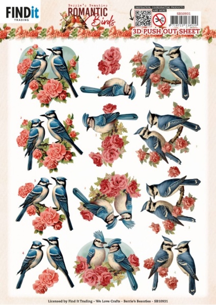 3D Die Cut Sheet Berries Beauties - Romantic Blue Jay SB10931